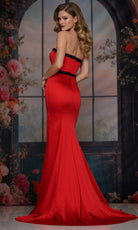 Colors Dress 3712 - Straight Neckline Satin Gown with Bows - detail view