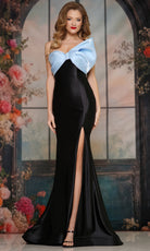 Colors Dress 3714 - Two Tone Asymmetric Dress with Oversized Bow - Silhouette Dresses