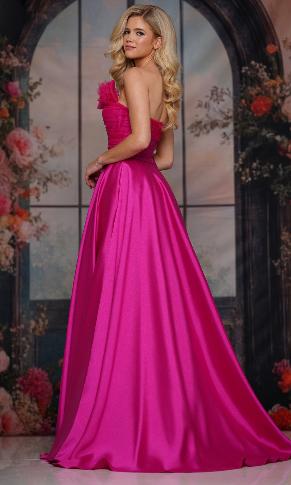 Colors Dress 3737 - Floral Accent Ruched A-line Gown - detail view