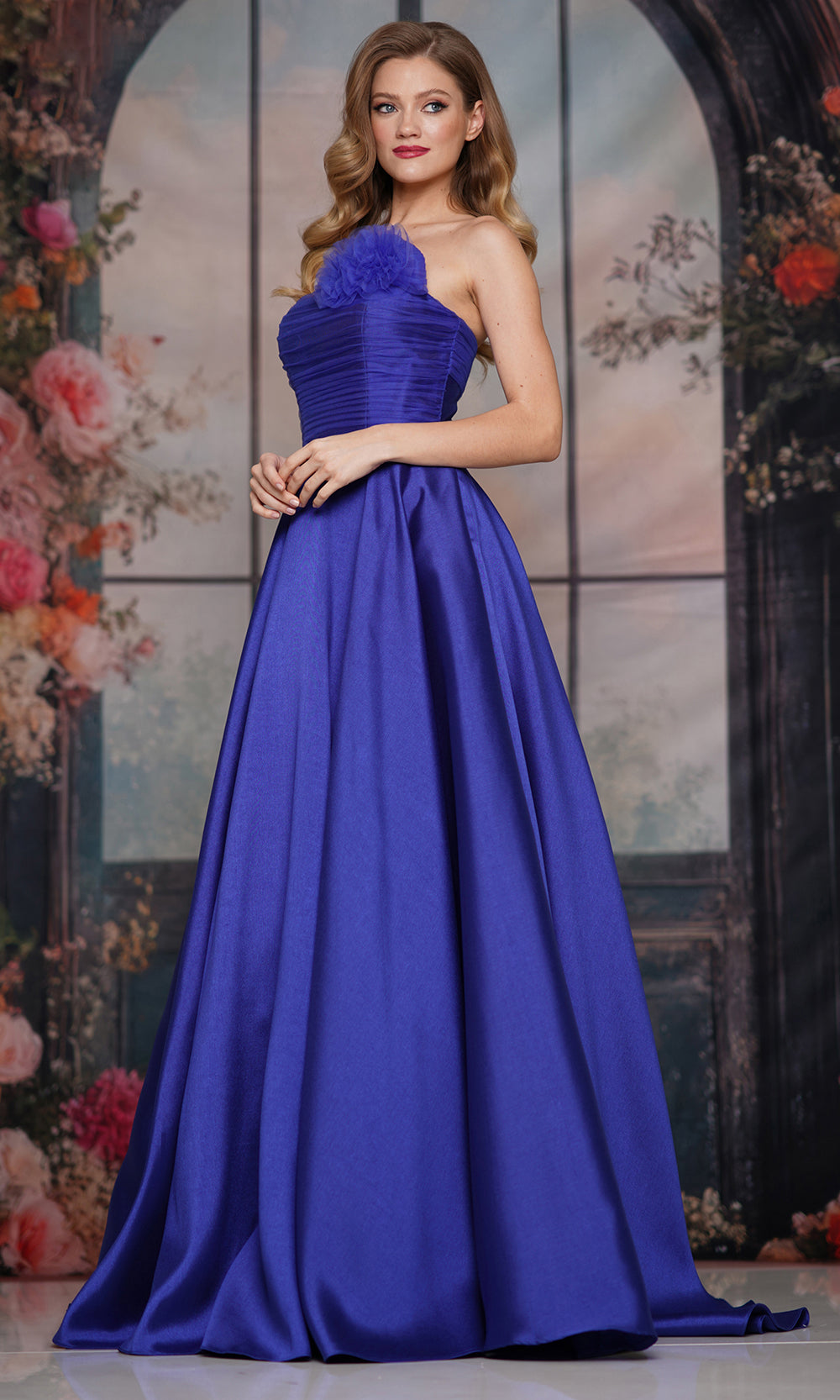 Colors Dress 3737 - Floral Accent Ruched A-line Gown - view 4