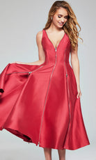Jovani 37393 - Sleeveless Tea-Length Dress with Zipper Detail - back view