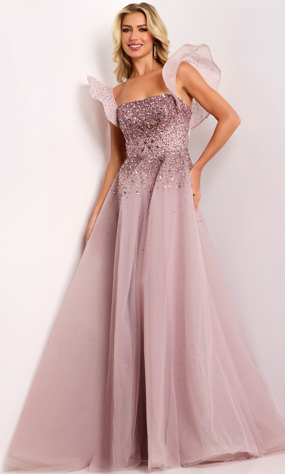 Jovani 37423 - Flutter Sleeve Embellished A-Line Gown - designer formal gown at Silhouette Dresses