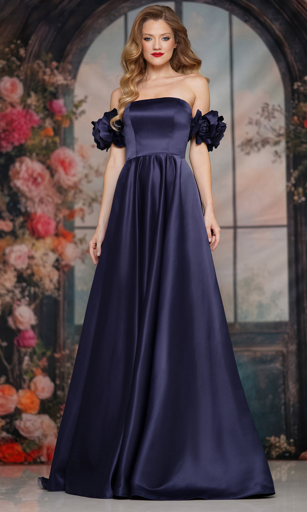 Colors Dress 3744 - Straight Neckline Floral Sleeve Gown - view 4