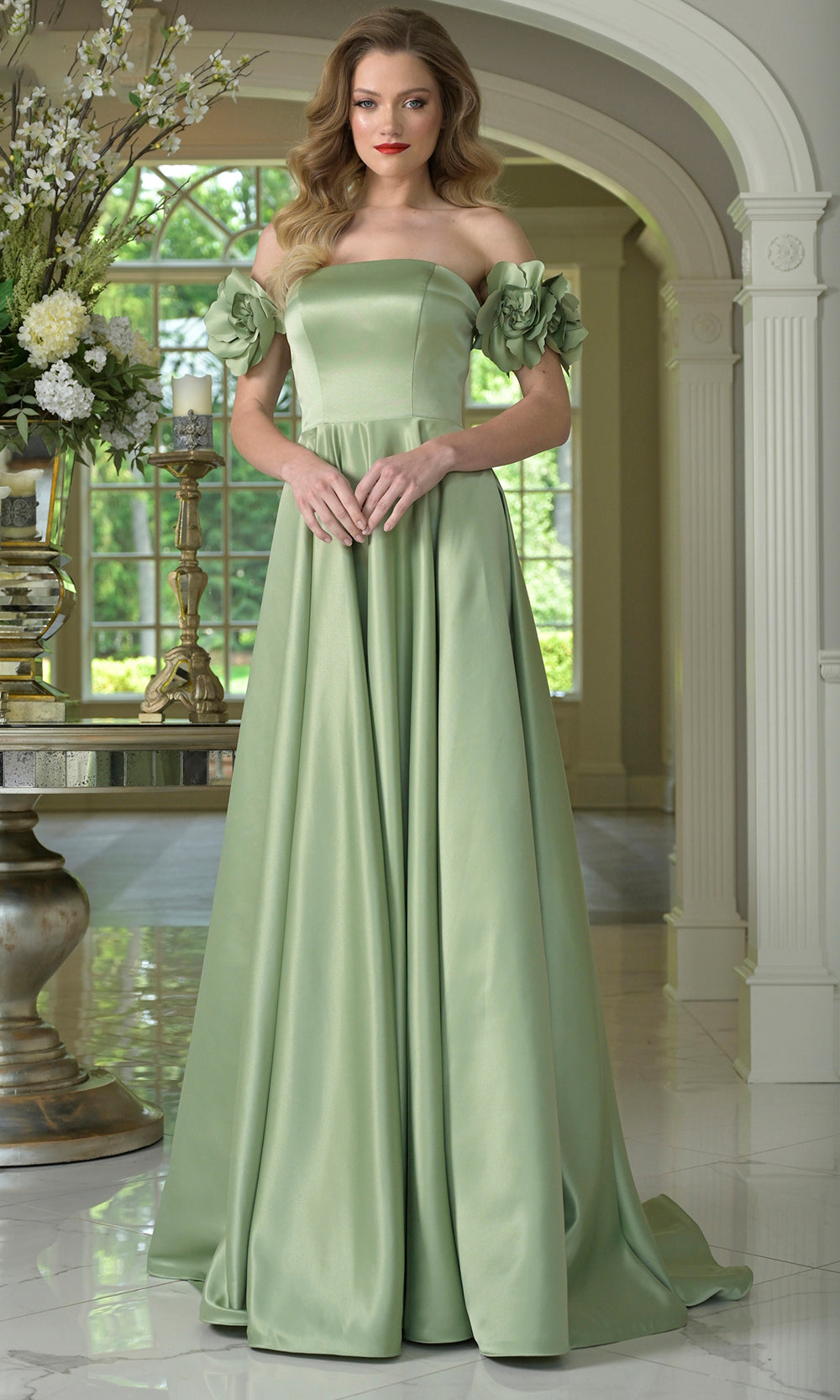 Colors Dress 3744 - Straight Neckline Floral Sleeve Gown - view 5