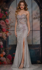 Colors Dress 3755 - Cutout Waist Beaded Sheath Gown - back view