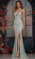 Colors Dress 3764 - V-Neckline Open Back Beaded Gown - detail view