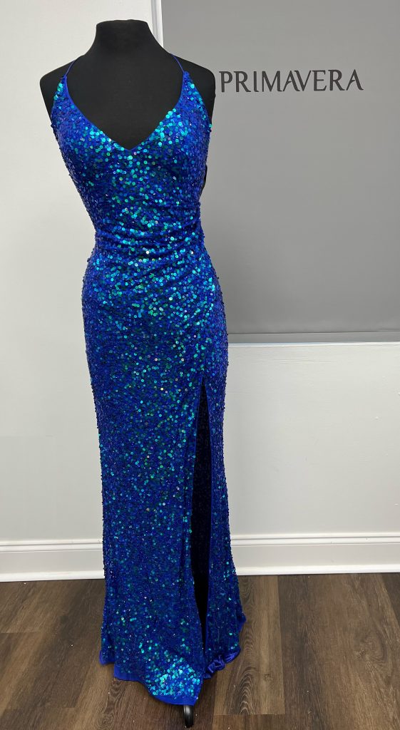 Primavera Couture - 3791 V-Neck Sequin Lace Up Dress