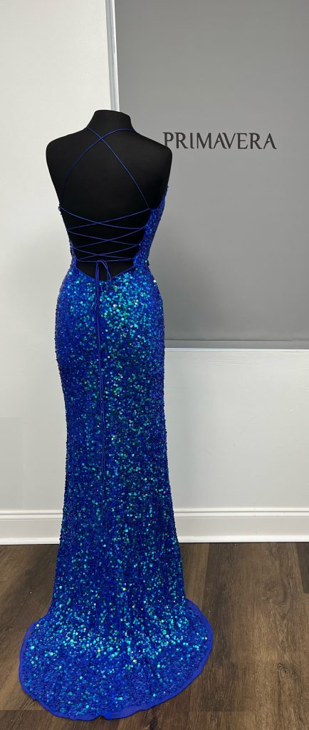 Primavera Couture - 3791 V-Neck Sequin Lace Up Dress