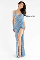 Primavera Couture - 3791 V-Neck Sequin Lace Up Dress