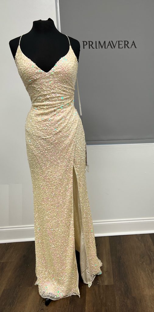 Primavera Couture - 3791 V-Neck Sequin Lace Up Dress