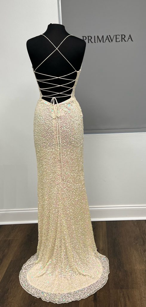 Primavera Couture - 3791 V-Neck Sequin Lace Up Dress