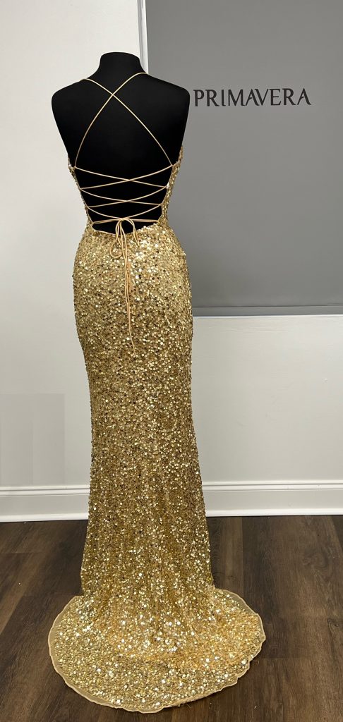 Primavera Couture - 3791 V-Neck Sequin Lace Up Dress
