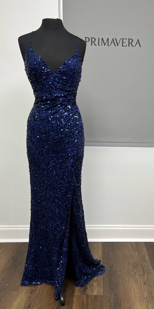 Primavera Couture - 3791 V-Neck Sequin Lace Up Dress