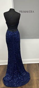 Primavera Couture - 3791 V-Neck Sequin Lace Up Dress