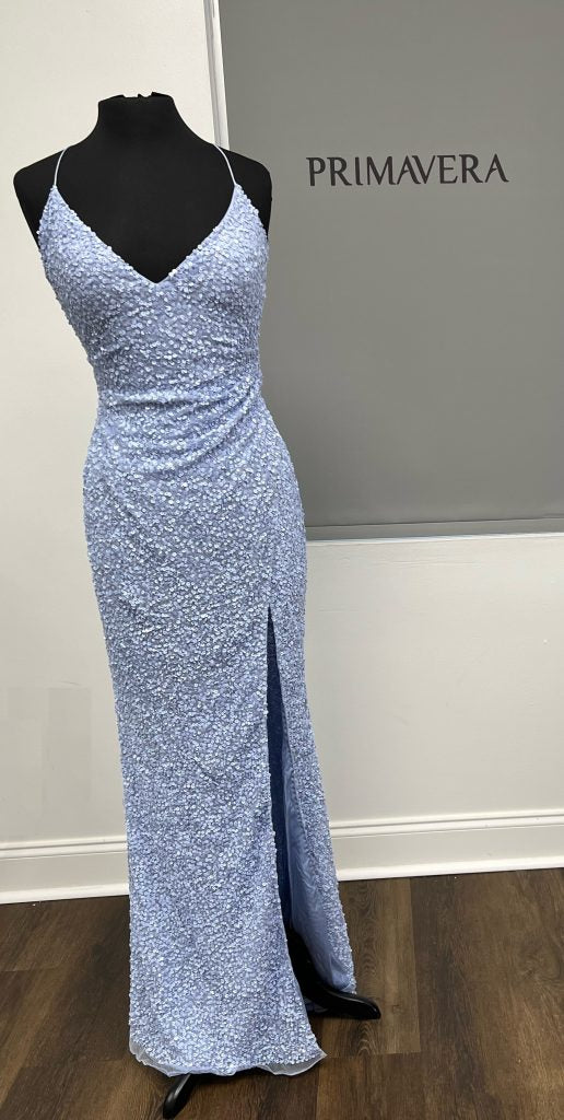 Primavera Couture - 3791 V-Neck Sequin Lace Up Dress