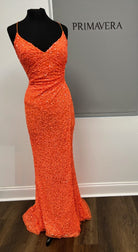 Primavera Couture - 3791 V-Neck Sequin Lace Up Dress
