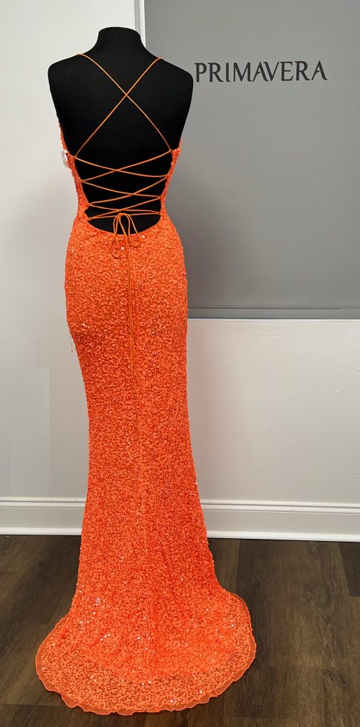 Primavera Couture - 3791 V-Neck Sequin Lace Up Dress