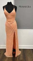 Primavera Couture - 3791 V-Neck Sequin Lace Up Dress