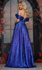 Colors Dress 3792 - Metallic Off Shoulder Basque Gown - detail view