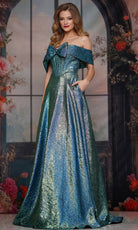 Colors Dress 3792 - Metallic Off Shoulder Basque Gown - view 4