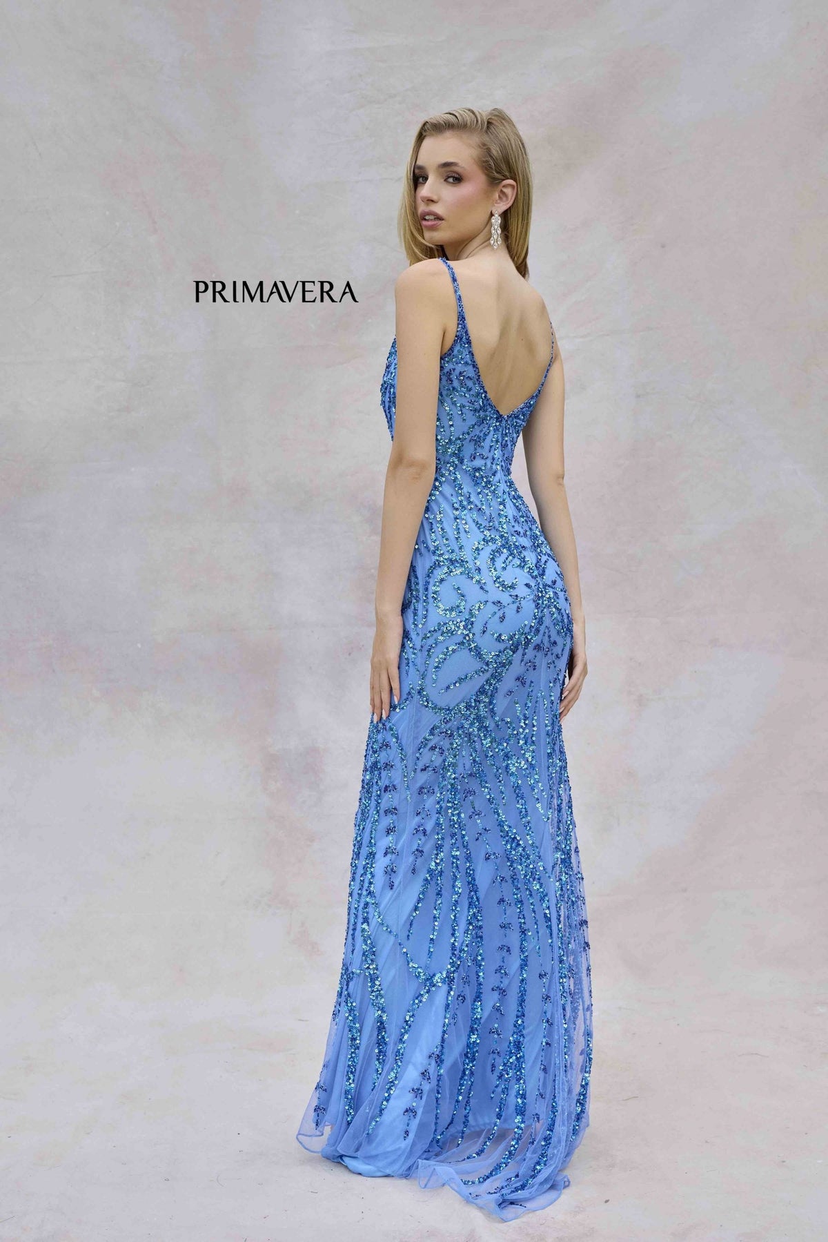 Primavera Couture 3793 - Deep V-Neck Sheath Evening Gown