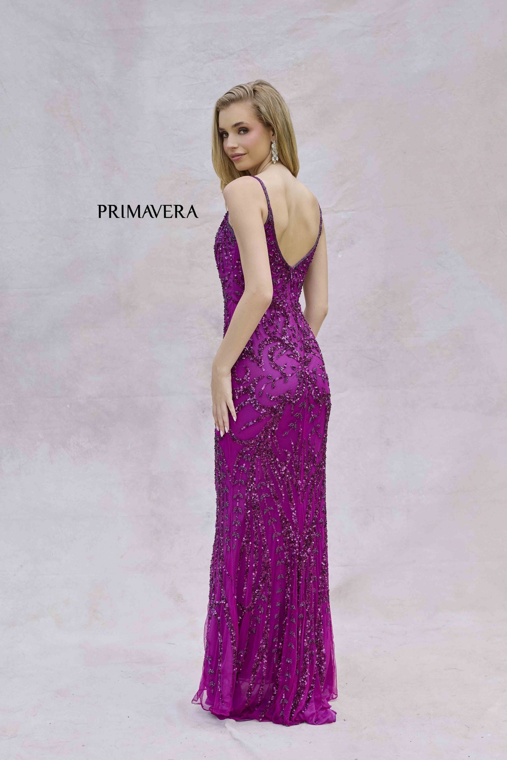 Primavera Couture 3793 - Deep V-Neck Sheath Evening Gown