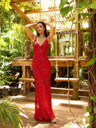 Primavera Couture 3793 - Deep V-Neck Sheath Evening Gown
