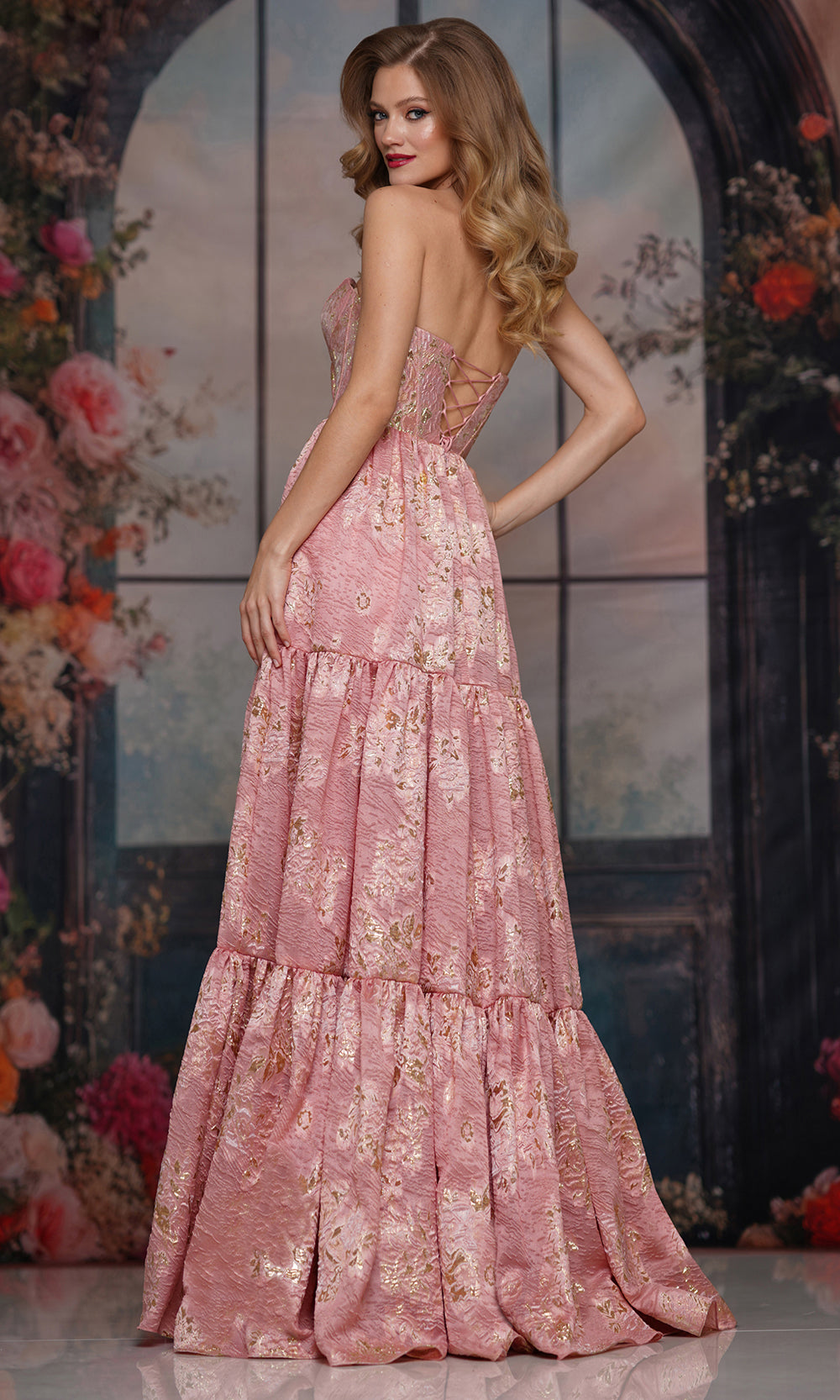 Colors Dress 3794 - Strapless Tiered A-line Gown with Bows - detail view