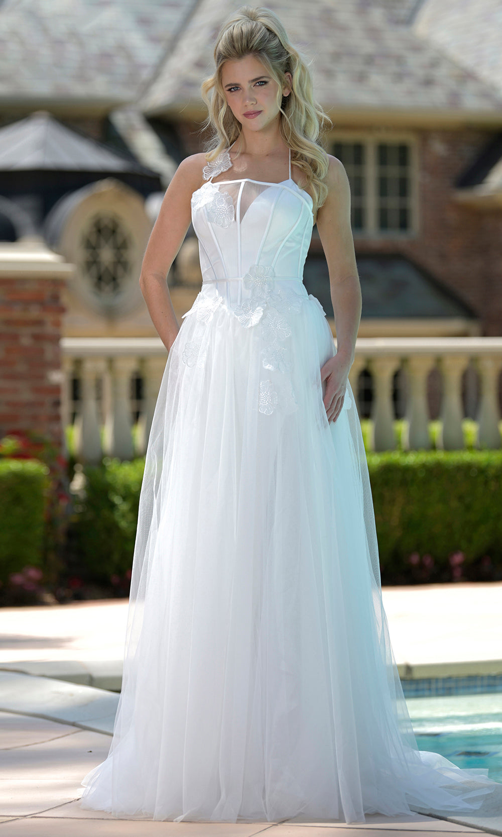 Colors Dress 3796 - Floral Applique Layered A-line Gown - view 4