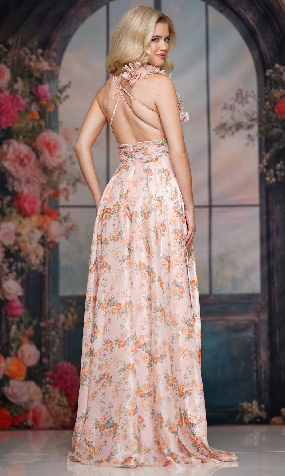 Colors Dress 3807 - Strappy Back Floral Embellished Gown - detail view