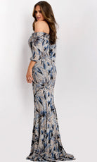Jovani 38109 - Off Shoulder Floral Sequin Evening Gown - back view
