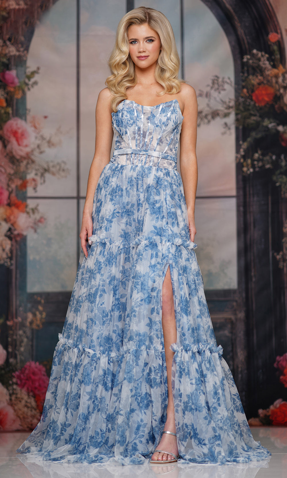Colors Dress 3810 - Floral Tiered A-Line Evening Gown - back view