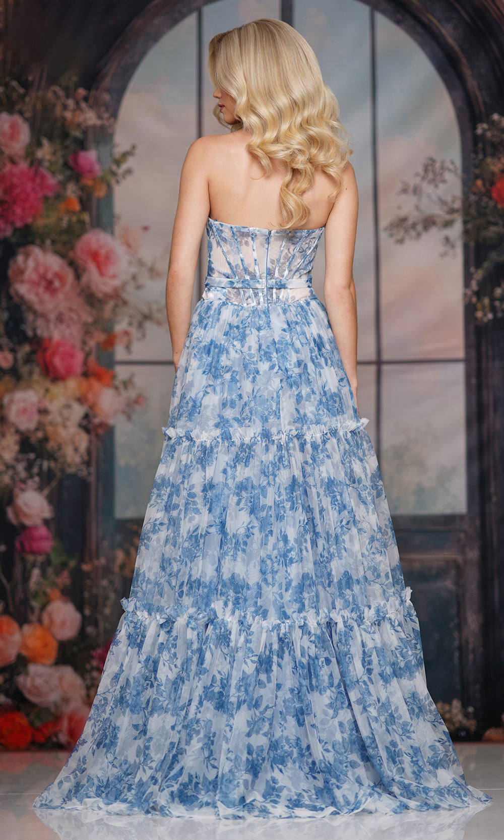 Colors Dress 3810 - Floral Tiered A-Line Evening Gown - detail view
