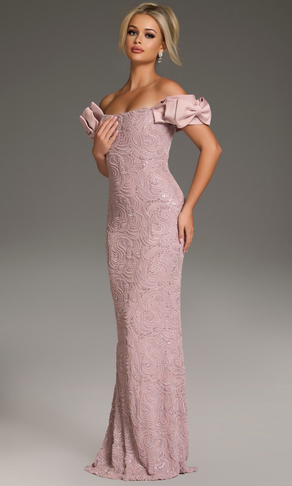 Jovani 38112 - Sequin Lace Off Shoulder Evening Gown - back view