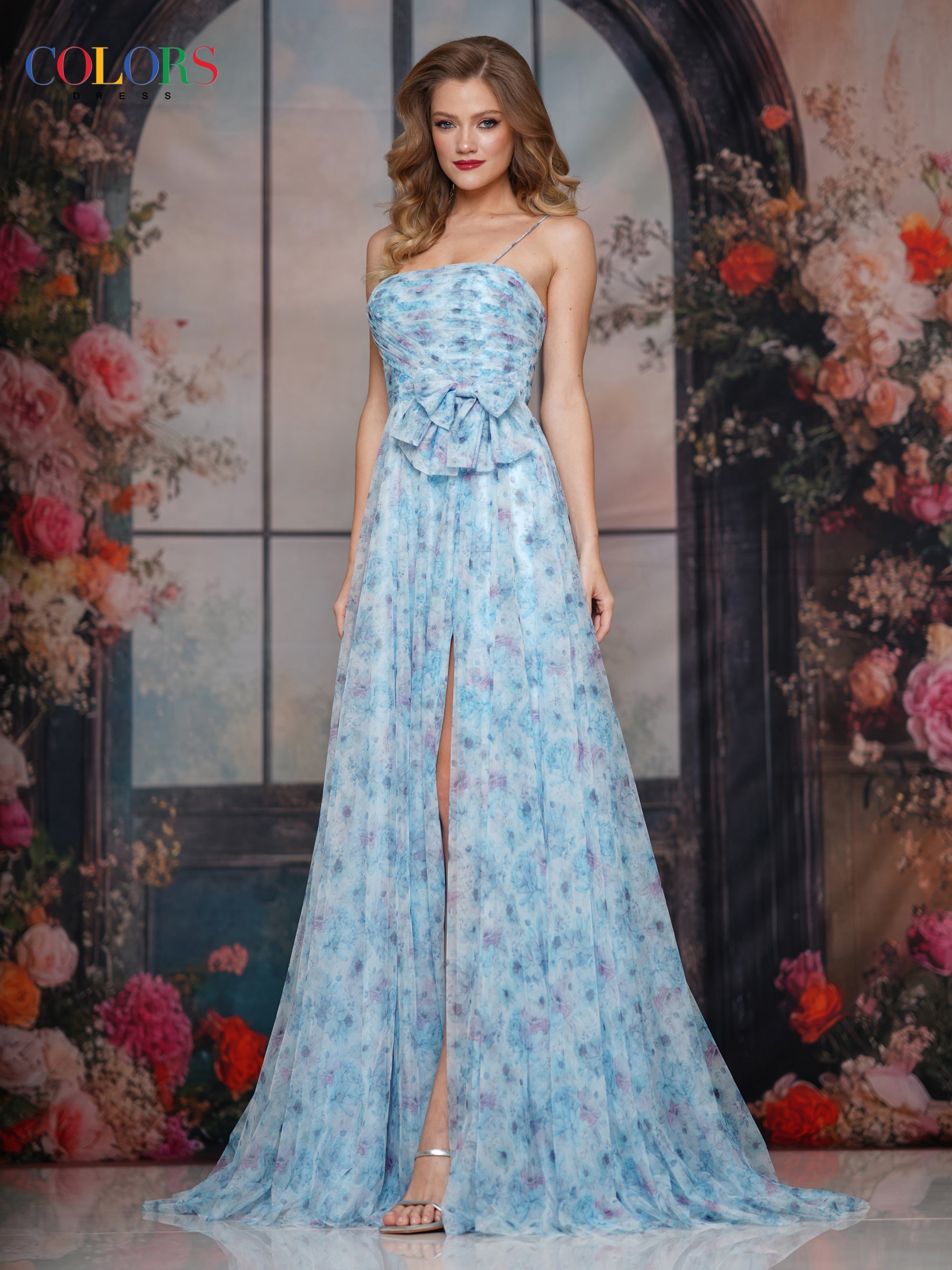 Colors Dress 3812 - Floral A-line Chiffon Gown - Silhouette Dresses