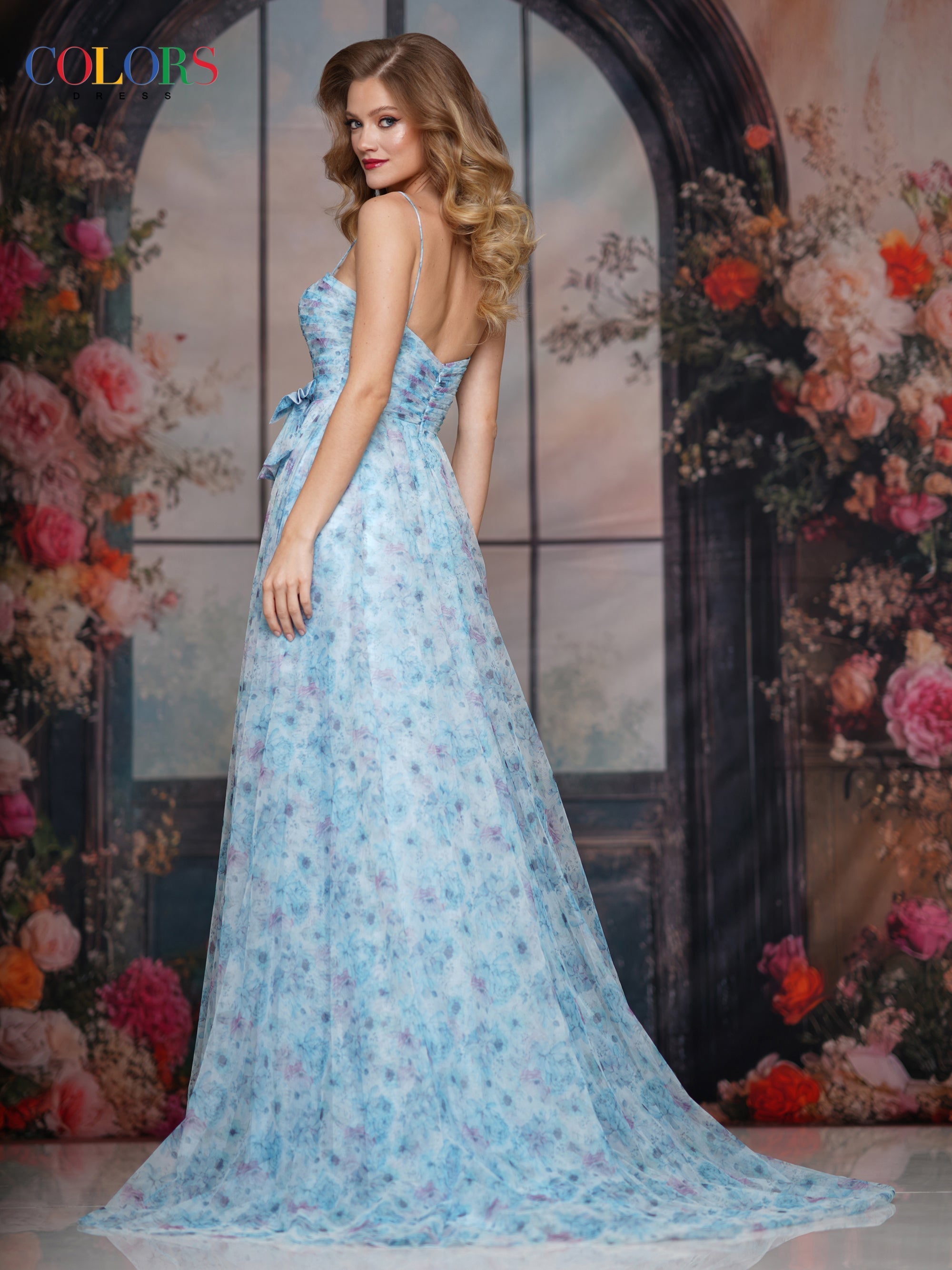 Colors Dress 3812 - Floral A-line Chiffon Gown - back view