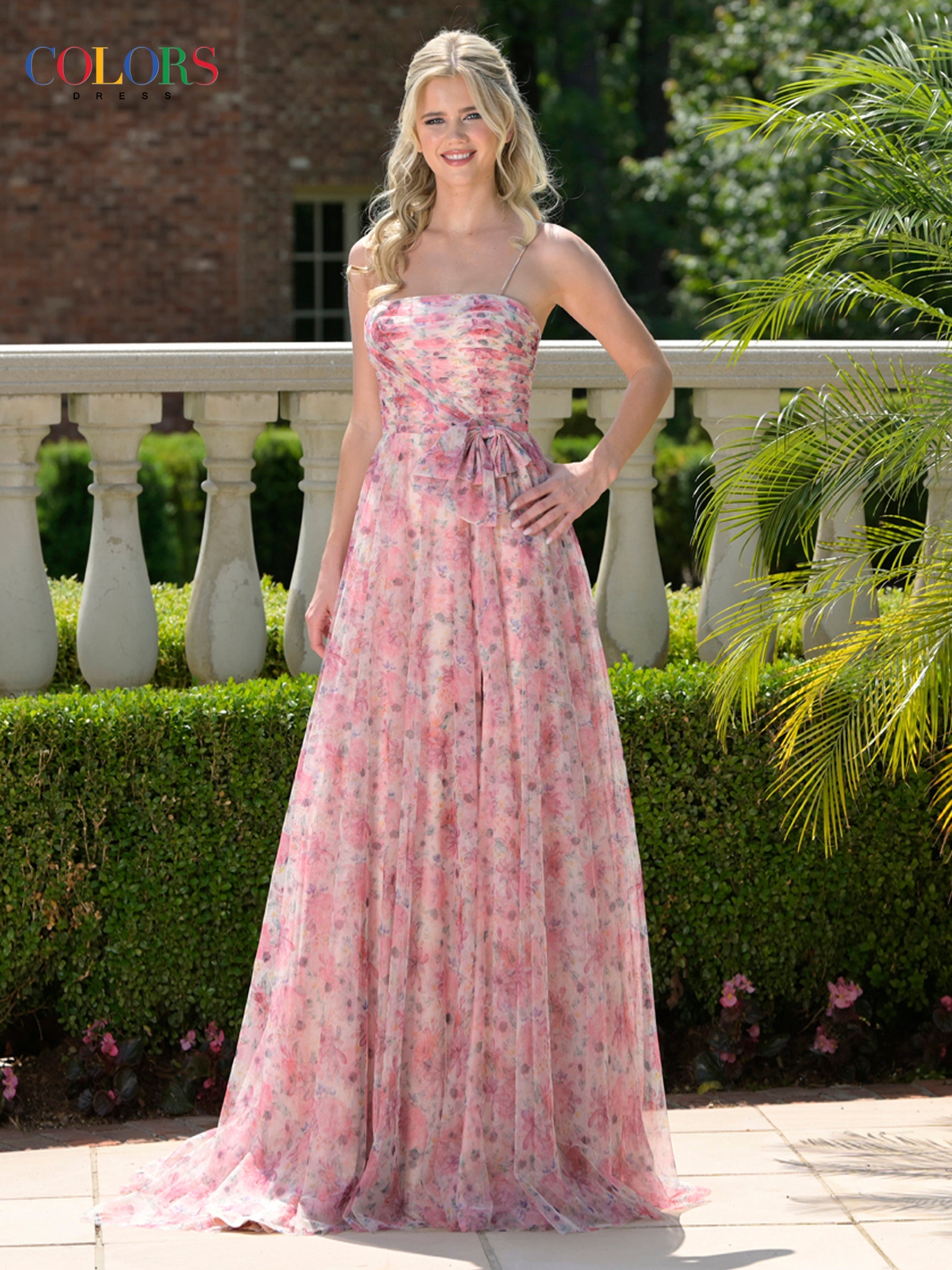 Colors Dress 3812 - Floral A-line Chiffon Gown - detail view