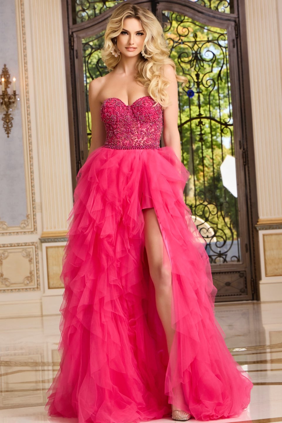 Jovani 40816 - Ruffle Skirt Sweetheart Tulle Gown - designer ball gown at Silhouette Dresses