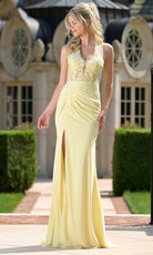 Colors Dress 3821 - Floral Applique Plunging Halter Gown - view 5