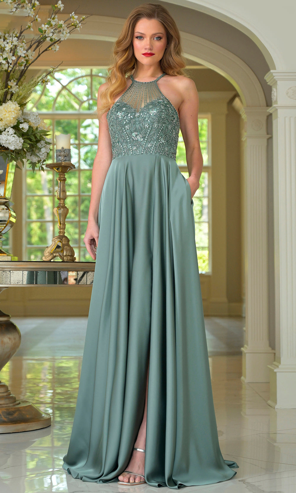 Colors Dress 3822 - Cutout Back Beaded Illusion Gown - Silhouette Dresses