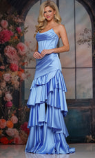 Colors Dress 3823 - Satin Tiered Ruffle Evening Gown - back view