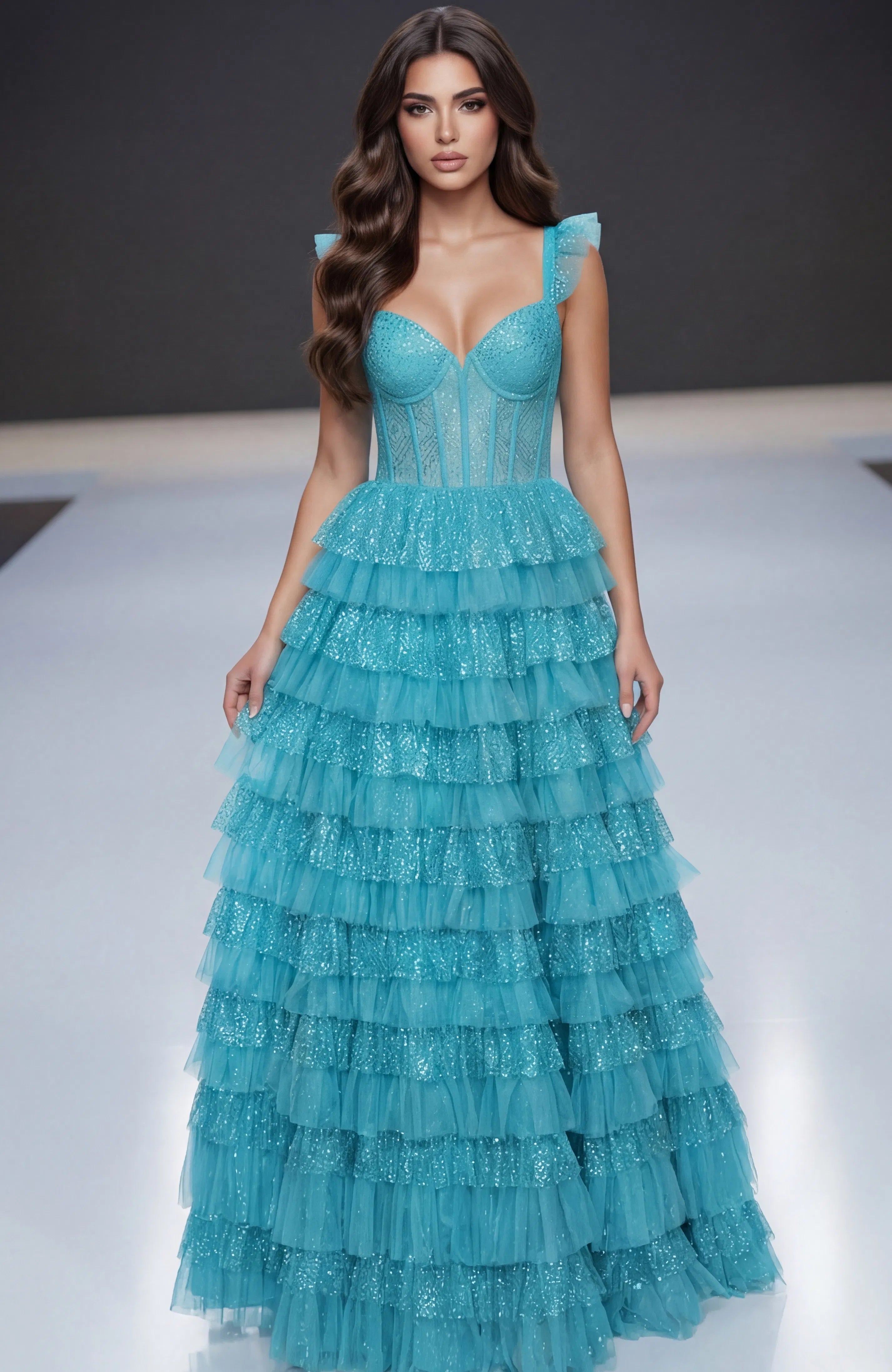 Jovani 38251 - Off Shoulder Glitter Ballgown - detail view