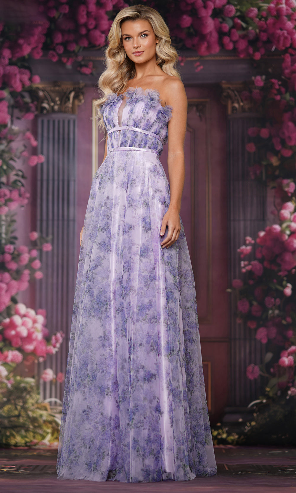 Colors Dress 3831 - Long Floral Print A-line Gown - Silhouette Dresses