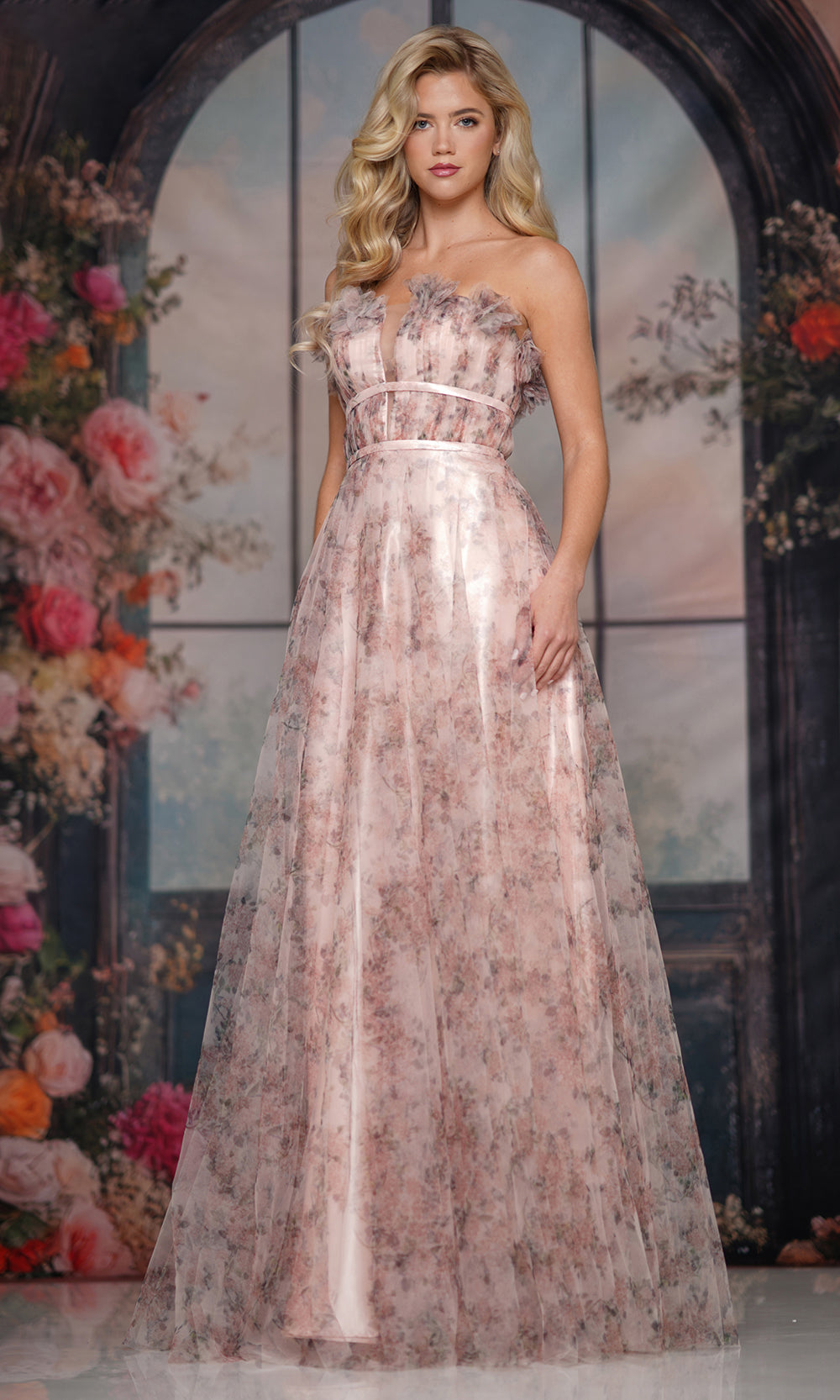 Colors Dress 3831 - Long Floral Print A-line Gown - detail view