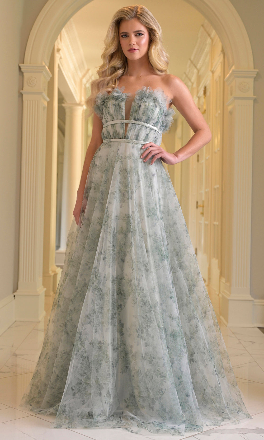 Colors Dress 3831 - Long Floral Print A-line Gown - view 4