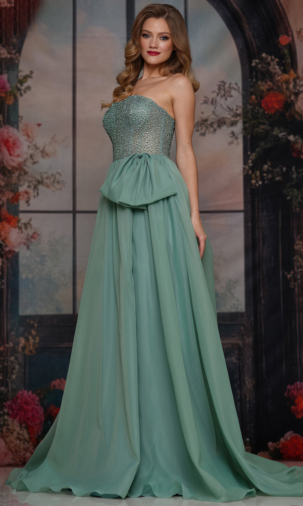 Colors Dress 3843 - Beaded Strapless Gown with Bow - back view