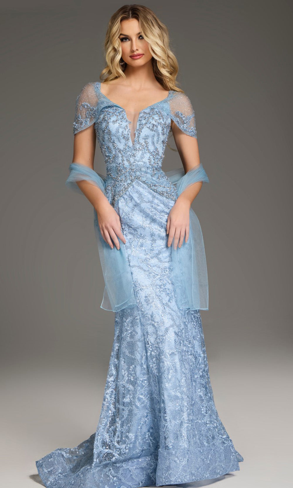 Jovani 38514 - Beaded Lace Plunging V-Neckline Gown - designer formal gown at Silhouette Dresses