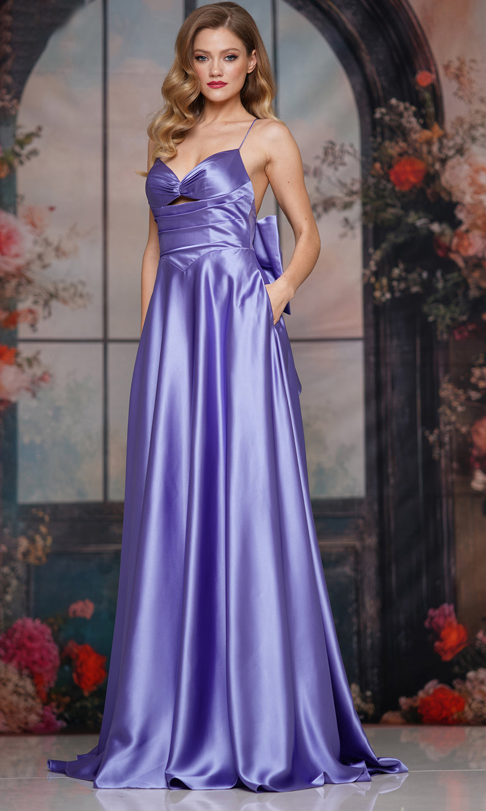 Colors Dress 3851 - Sleeveless Satin Gown With Bow Detail - view 5