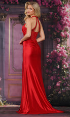 Colors Dress 3853 - Satin Beaded Halter Gown with Slit - detail view