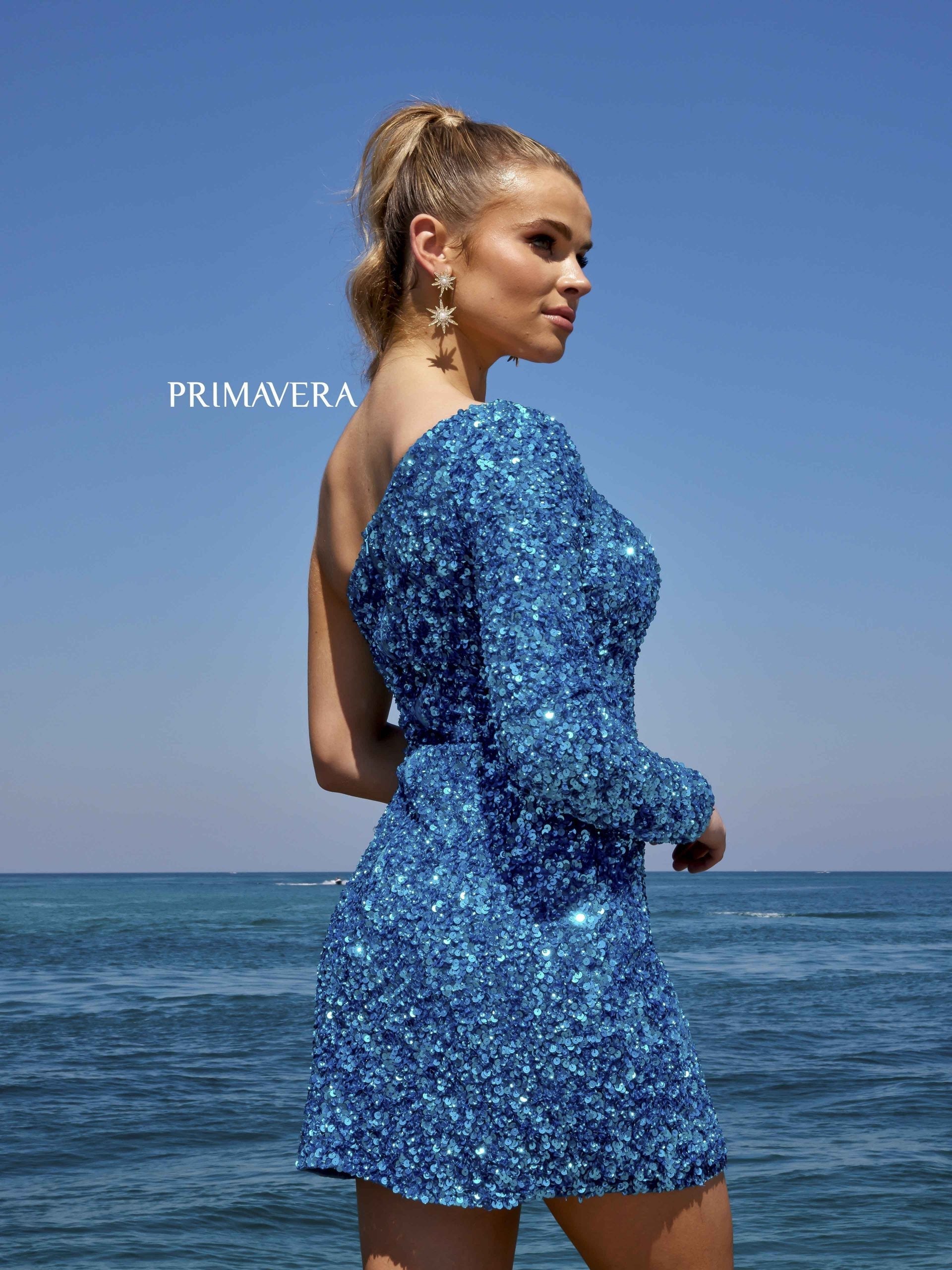 Primavera Couture 3860 - One Sleeved Sequin Cocktail Dress